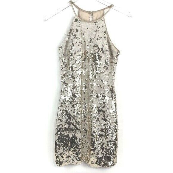 Sequin Hearts Metallic Bodycon Swifty Dress XS Gold Disco Swifty new years - Picture 5 of 9